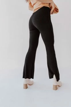 La Miel THE BENTLEY RIBBED FLARE PANTS IN BLACK