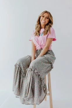 Easel THE ROSE GARDEN MAXI SKIRT IN GREEN SKIRTS