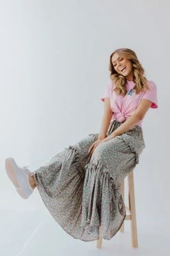 Easel THE ROSE GARDEN MAXI SKIRT IN GREEN SKIRTS