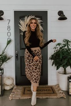 Davi&Dani THE LAURA LEOPARD SWEATER SKIRT IN MOCHA SKIRTS