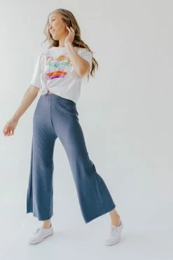 Wishlist BOTTOMS THE MIDNIGHT BREEZE RIBBED PANTS IN SLATE BLUE