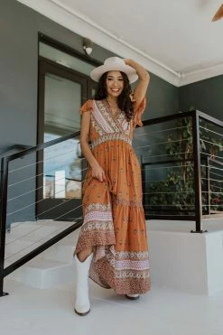 Ces Femme THE RAE TIERED DRESS IN RUST