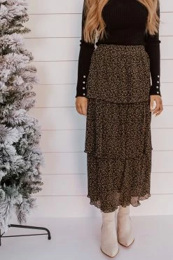 Paper Crane SKIRTS THE BELLE FLORAL MIDI SKIRT IN BLACK