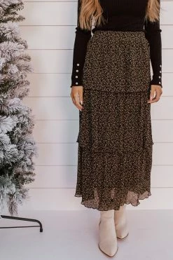 Paper Crane SKIRTS THE BELLE FLORAL MIDI SKIRT IN BLACK