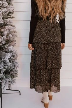 Paper Crane SKIRTS THE BELLE FLORAL MIDI SKIRT IN BLACK