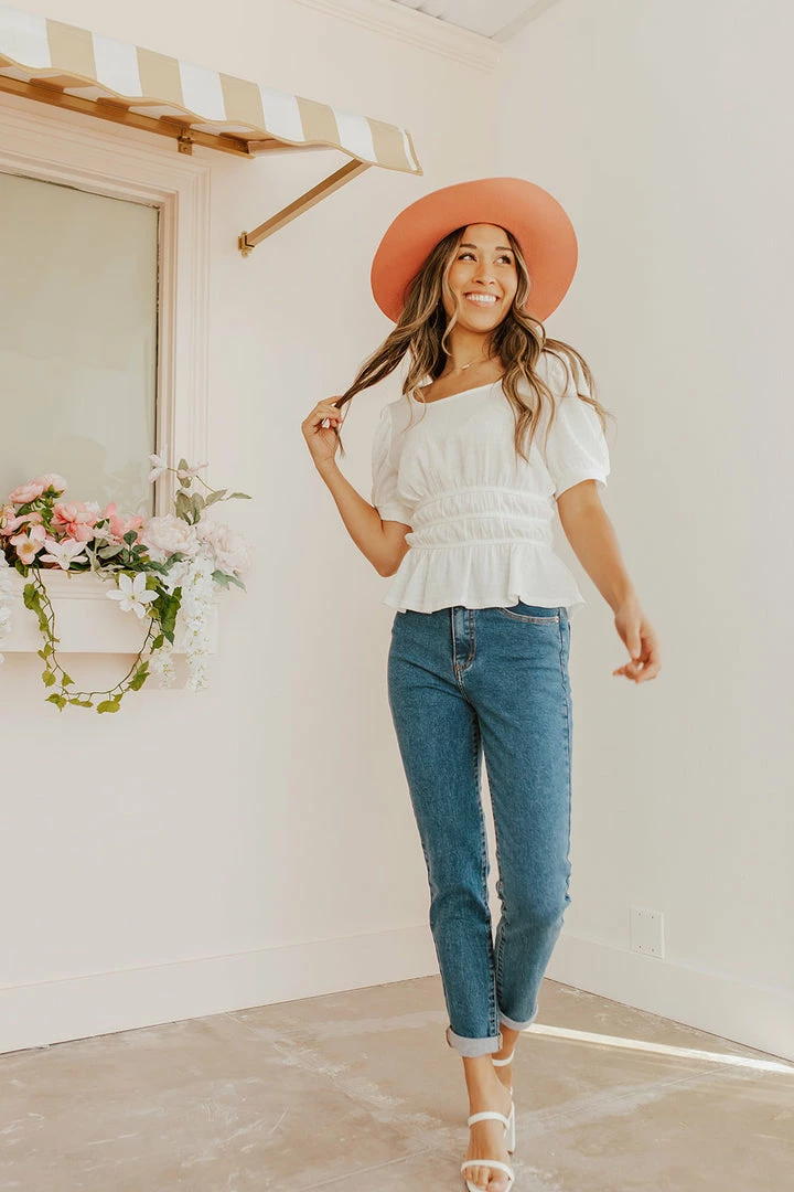 Very J THE WESTON TEXTURED PEPLUM TOP IN WHITE 1 Very J THE WESTON TEXTURED PEPLUM TOP IN WHITE