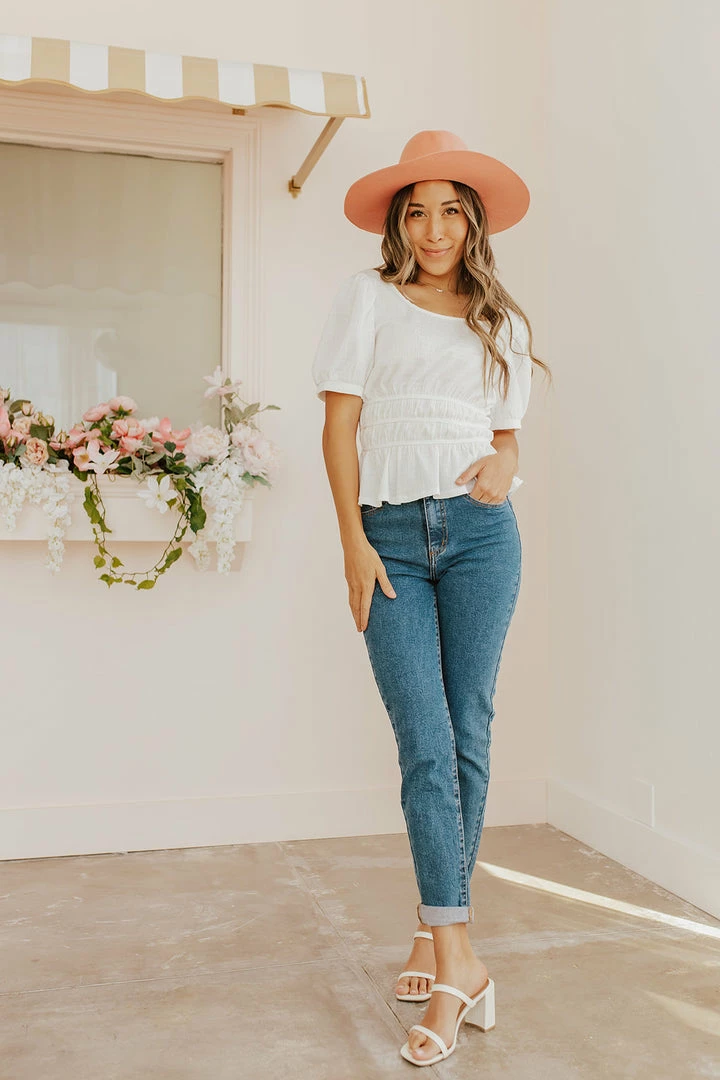 Very J THE WESTON TEXTURED PEPLUM TOP IN WHITE 2 Very J THE WESTON TEXTURED PEPLUM TOP IN WHITE