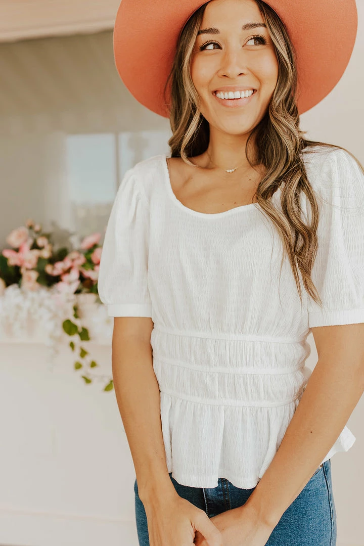 Very J THE WESTON TEXTURED PEPLUM TOP IN WHITE 4 Very J THE WESTON TEXTURED PEPLUM TOP IN WHITE