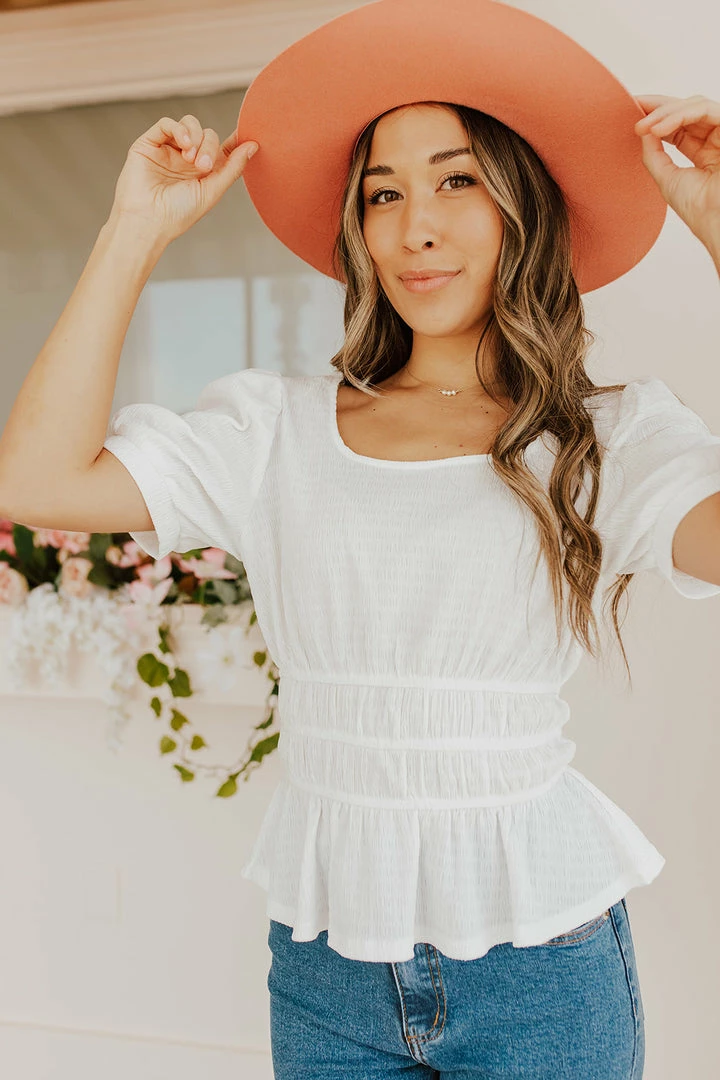 Very J THE WESTON TEXTURED PEPLUM TOP IN WHITE 3 Very J THE WESTON TEXTURED PEPLUM TOP IN WHITE