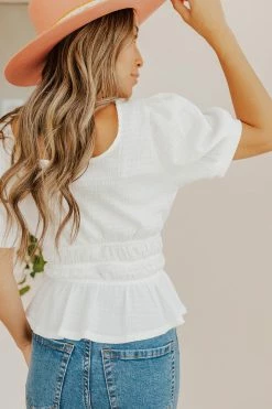 Very J THE WESTON TEXTURED PEPLUM TOP IN WHITE 9 Very J THE WESTON TEXTURED PEPLUM TOP IN WHITE