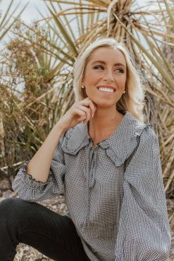 POLAGRAM THE CHARLOTTE CHECKERED BLOUSE IN BLACK AND WHITE