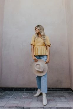 Hayden Los Angeles THE YUMA SMOCKED BABYDOLL TOP IN YELLOW TOPS