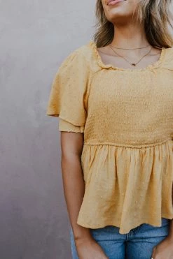 Hayden Los Angeles THE YUMA SMOCKED BABYDOLL TOP IN YELLOW TOPS