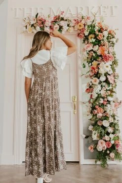 Final Touch Apparel THE DECLAN FLORAL MAXI DRESS IN DARK TAUPE NEW ARRIVALS