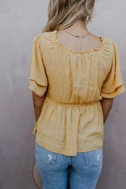 Hayden Los Angeles THE YUMA SMOCKED BABYDOLL TOP IN YELLOW TOPS