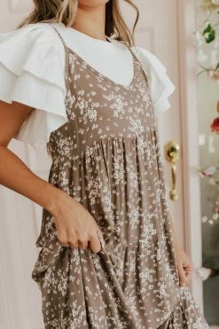 Final Touch Apparel THE DECLAN FLORAL MAXI DRESS IN DARK TAUPE NEW ARRIVALS