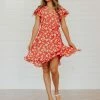 La Soul THE RHEA FLORAL MINI DRESS IN RED