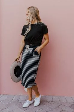 Polagram/Baevely THE STARLING STRIPED SKIRT IN BLACK AND WHITE SKIRTS