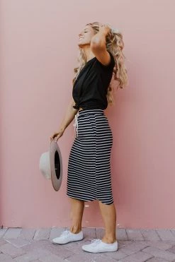 Polagram/Baevely THE STARLING STRIPED SKIRT IN BLACK AND WHITE SKIRTS