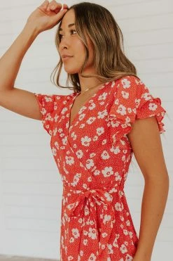 La Soul THE RHEA FLORAL MINI DRESS IN RED