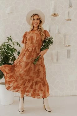 Polagram/Baevely THE BRIANE FLORAL MIDI DRESS IN BROWN NEW ARRIVALS