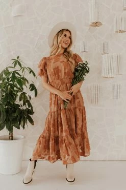 Polagram/Baevely THE BRIANE FLORAL MIDI DRESS IN BROWN NEW ARRIVALS