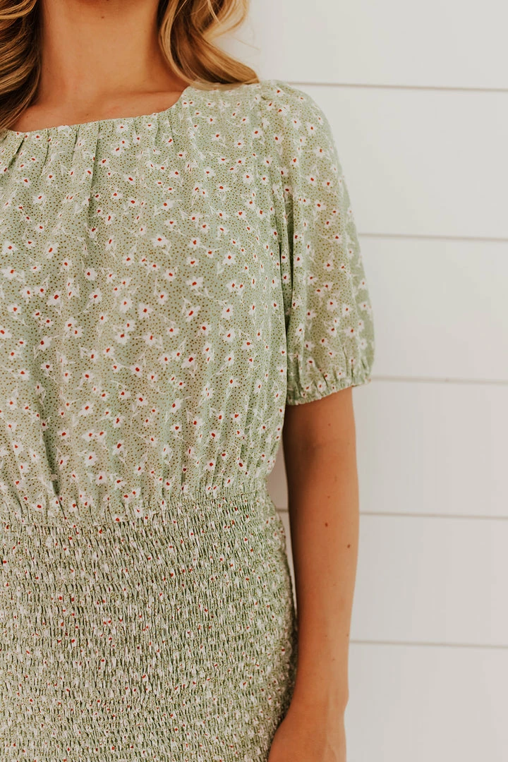 Calista NEW ARRIVALS THE ARIEL SMOCKED MIDI DRESS IN MINT FLORAL 4 Calista NEW ARRIVALS THE ARIEL SMOCKED MIDI DRESS IN MINT FLORAL