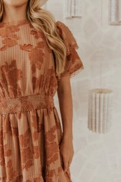 Polagram/Baevely THE BRIANE FLORAL MIDI DRESS IN BROWN NEW ARRIVALS