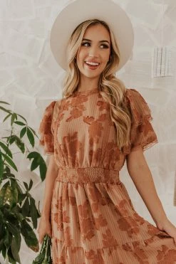 Polagram/Baevely THE BRIANE FLORAL MIDI DRESS IN BROWN NEW ARRIVALS