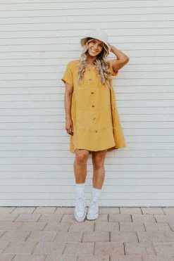 Cotton Bleu THE BUMBLEBEE BABYDOLL DRESS IN YELLOW DRESSES