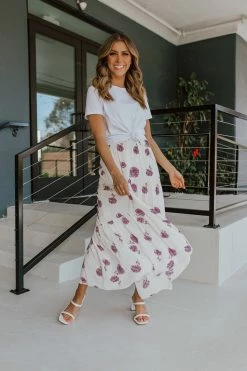 Les Amis THE BARCELONA FLORAL TIERED MIDI SKIRT IN LAVENDER