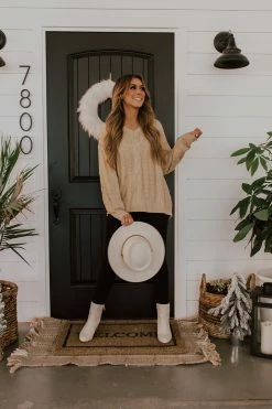 Bibi TOPS THE VALENCIA V-NECK SWEATER IN TAUPE