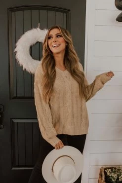 Bibi TOPS THE VALENCIA V-NECK SWEATER IN TAUPE
