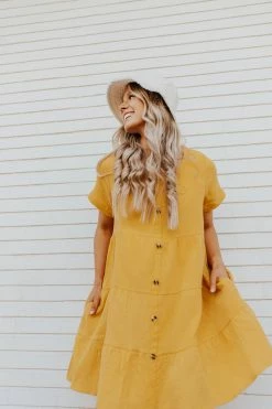 Cotton Bleu THE BUMBLEBEE BABYDOLL DRESS IN YELLOW DRESSES