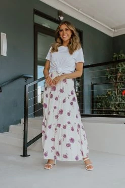 Les Amis THE BARCELONA FLORAL TIERED MIDI SKIRT IN LAVENDER