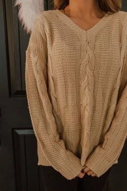 Bibi TOPS THE VALENCIA V-NECK SWEATER IN TAUPE