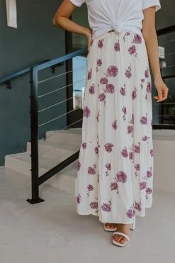 Les Amis THE BARCELONA FLORAL TIERED MIDI SKIRT IN LAVENDER