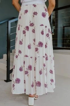 Les Amis THE BARCELONA FLORAL TIERED MIDI SKIRT IN LAVENDER