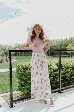 Les Amis THE BARCELONA FLORAL TIERED MIDI SKIRT IN LAVENDER