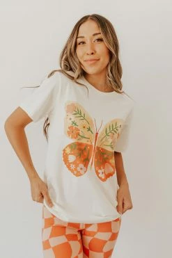 Rebel Stitch NEW ARRIVALS THE FLORAL BUTTERFLY GRAPHIC TEE IN CITRON