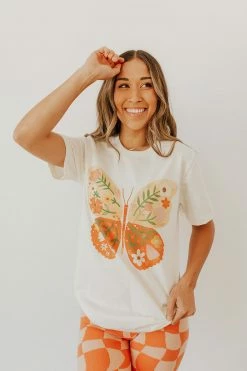 Rebel Stitch NEW ARRIVALS THE FLORAL BUTTERFLY GRAPHIC TEE IN CITRON