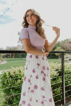 Les Amis THE BARCELONA FLORAL TIERED MIDI SKIRT IN LAVENDER