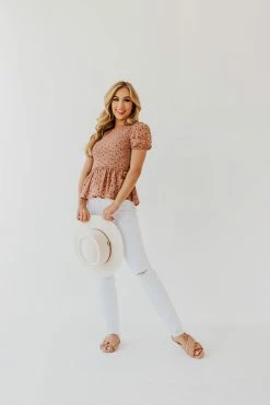 Mine THE BRYNN SMOCKED TOP IN DUSTY MAUVE NEW ARRIVALS