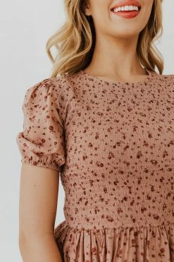 Mine THE BRYNN SMOCKED TOP IN DUSTY MAUVE NEW ARRIVALS