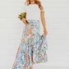 Faith Apparel NEW ARRIVALS THE BOWAN FLORAL MIDI SKIRT IN BLUE