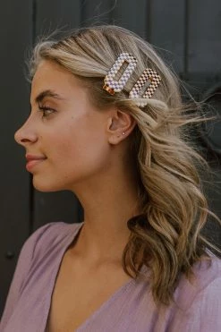 Nat And Noor THE THAT 70’s HAIR CLIP IN BROWN CHECKER ACCESSORIES