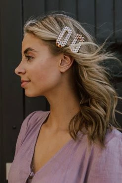 Nat And Noor THE THAT 70’s HAIR CLIP IN BROWN CHECKER ACCESSORIES