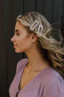 Nat And Noor THE THAT 70’s HAIR CLIP IN BROWN CHECKER ACCESSORIES