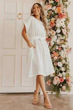 Ice Bird NEW ARRIVALS THE OAKLYNN TIE WAIST DRESS IN OFF WHITE