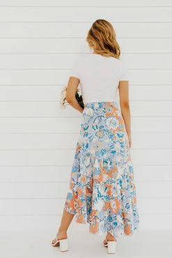 Faith Apparel NEW ARRIVALS THE BOWAN FLORAL MIDI SKIRT IN BLUE